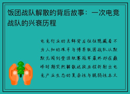 饭团战队解散的背后故事：一次电竞战队的兴衰历程