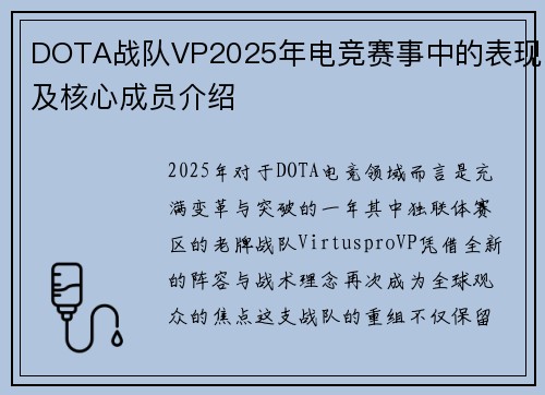 DOTA战队VP2025年电竞赛事中的表现及核心成员介绍